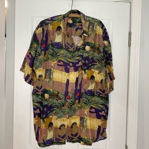 SILK CLUB vintage silk casual button front shirt in cool print - Men’s Large